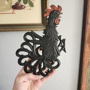 Vintage Cast Metal Fighting Rooster Wall Decor MCM Art